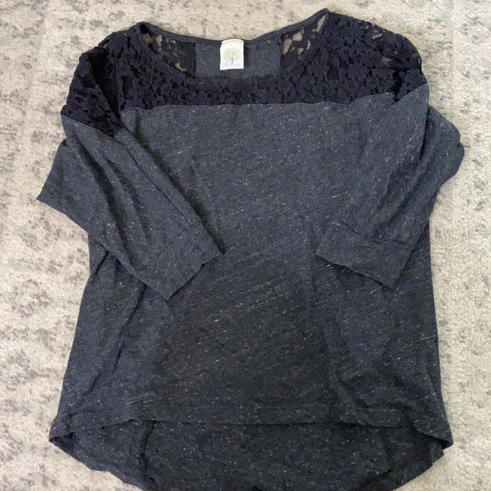 Grey sweater with black lace top